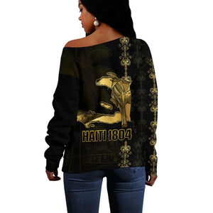 Afro-Haitians Ayiti Cherie Off Shoulder Sweater Haiti Map Kanson Wouj Veve Vodou