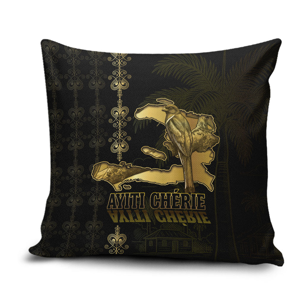 Afro-Haitians Ayiti Cherie Pillow Cover Haiti Map Kanson Wouj Veve Vodou