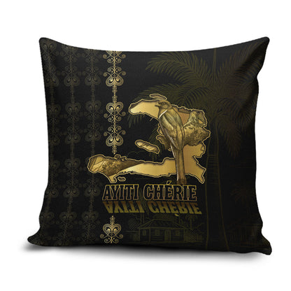 Afro-Haitians Ayiti Cherie Pillow Cover Haiti Map Kanson Wouj Veve Vodou