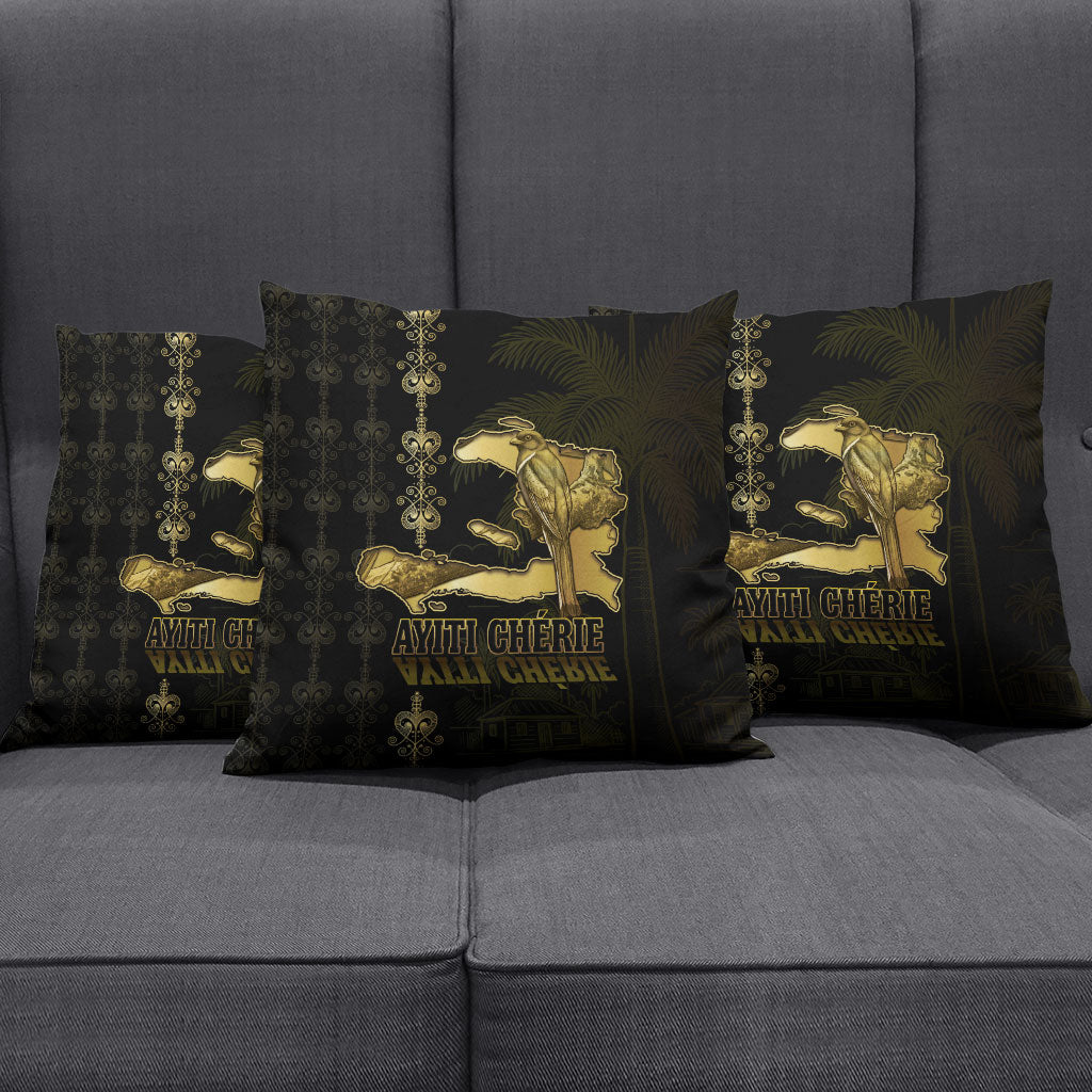 Afro-Haitians Ayiti Cherie Pillow Cover Haiti Map Kanson Wouj Veve Vodou
