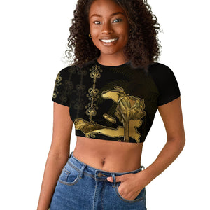 Afro-Haitians Ayiti Cherie Raglan Cropped T shirt Haiti Map Kanson Wouj Veve Vodou