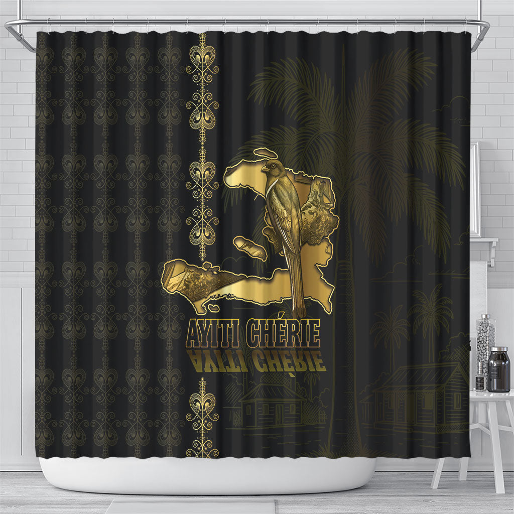 Afro-Haitians Ayiti Cherie Shower Curtain Haiti Map Kanson Wouj Veve Vodou