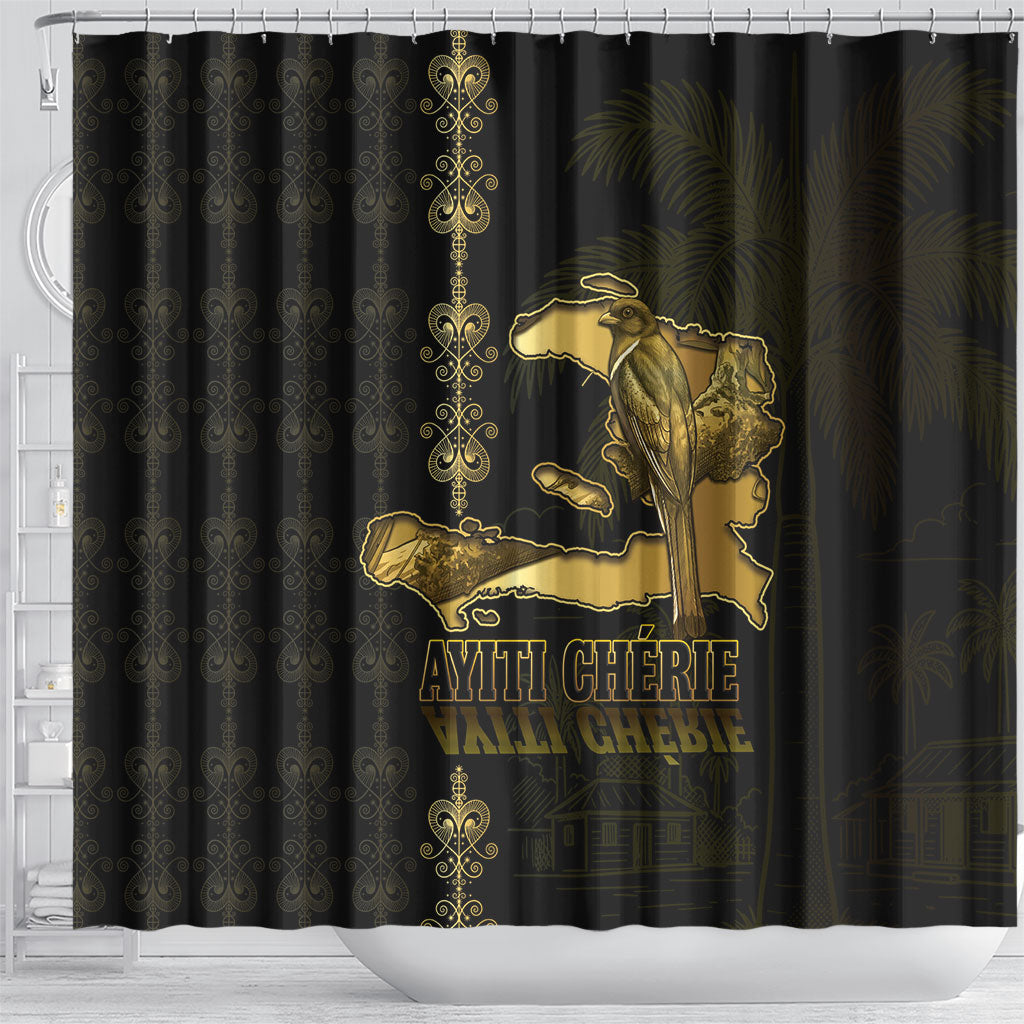 Afro-Haitians Ayiti Cherie Shower Curtain Haiti Map Kanson Wouj Veve Vodou