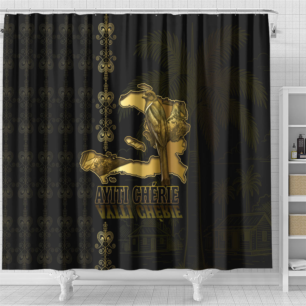 Afro-Haitians Ayiti Cherie Shower Curtain Haiti Map Kanson Wouj Veve Vodou