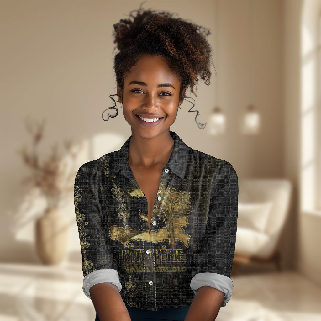 Afro-Haitians Ayiti Cherie Women Casual Shirt Haiti Map Kanson Wouj Veve Vodou