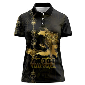 Afro-Haitians Ayiti Cherie Women Polo Shirt Haiti Map Kanson Wouj Veve Vodou
