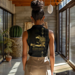 Afro-Haitians Ayiti Cherie Women Sleeveless Polo Shirt Haiti Map Kanson Wouj Veve Vodou