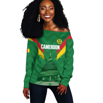 Cameroon Football Custom Off Shoulder Sweater Reunification Monument Les Lionnes Indomptables