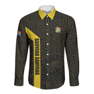 South Africa Soccer Custom Long Sleeve Button Shirt Banyana Banyana Protea Black Version