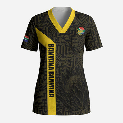 South Africa Soccer Custom Scrub Top Banyana Banyana Protea Black Version