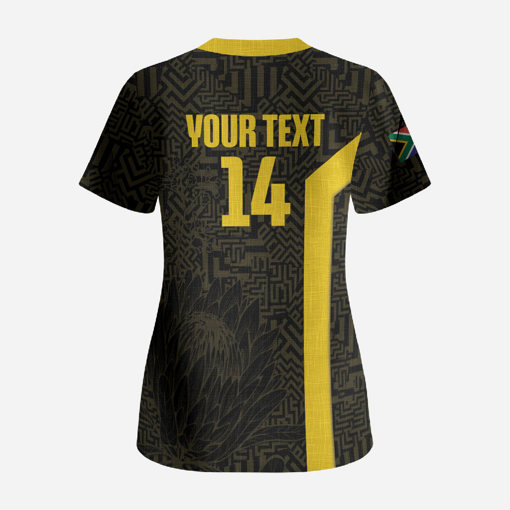 South Africa Soccer Custom Scrub Top Banyana Banyana Protea Black Version