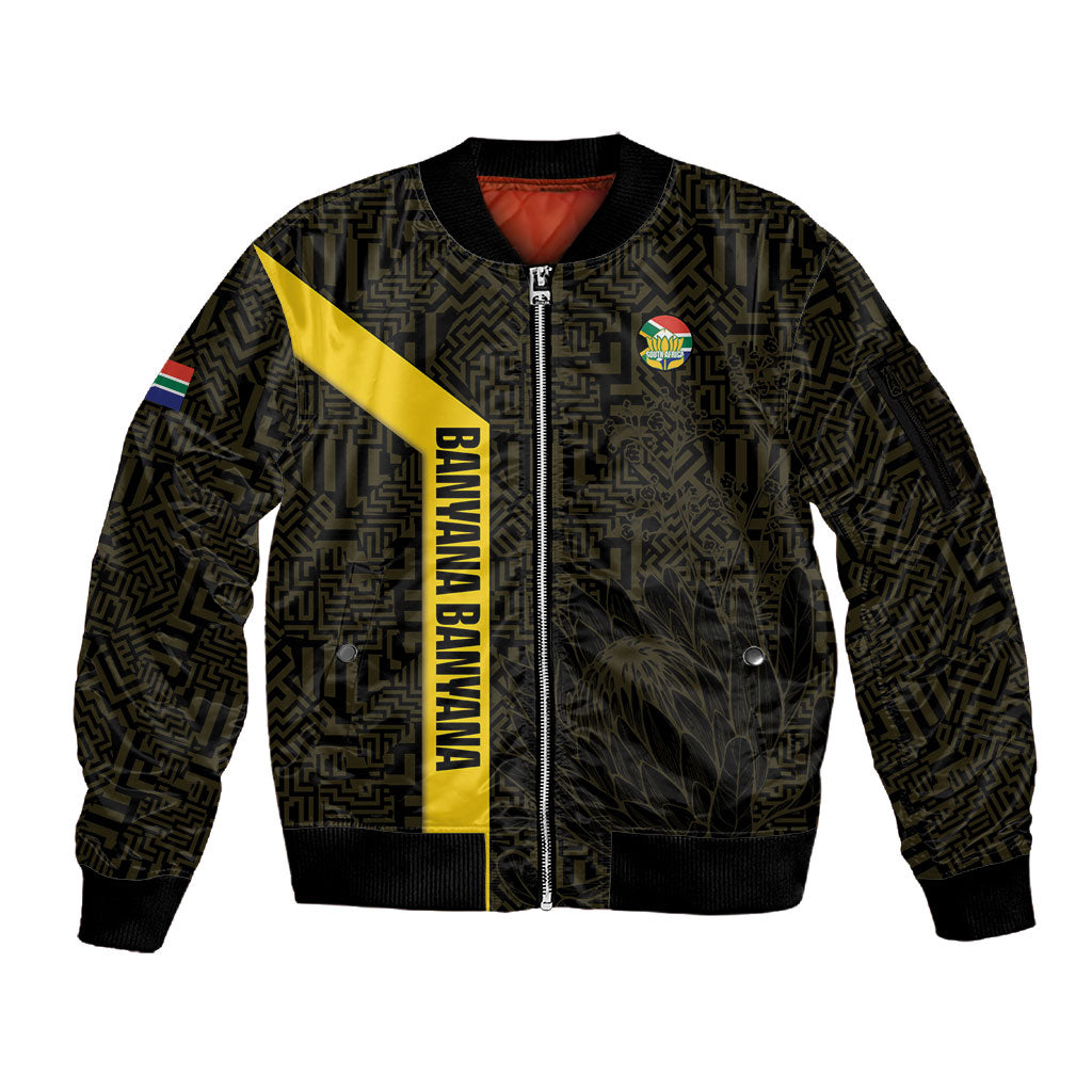 South Africa Soccer Custom Sleeve Zip Bomber Jacket Banyana Banyana Protea Black Version