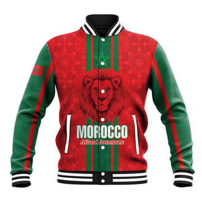Morocco Football Custom Baseball Jacket Atlas Lionesses Moroccan Folk Pattern