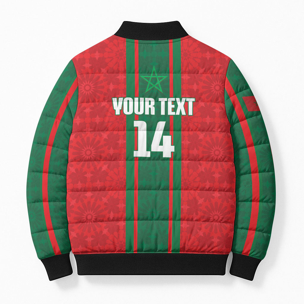 Morocco Football Custom Bomber Puffer Jacket Atlas Lionesses Moroccan Folk Pattern