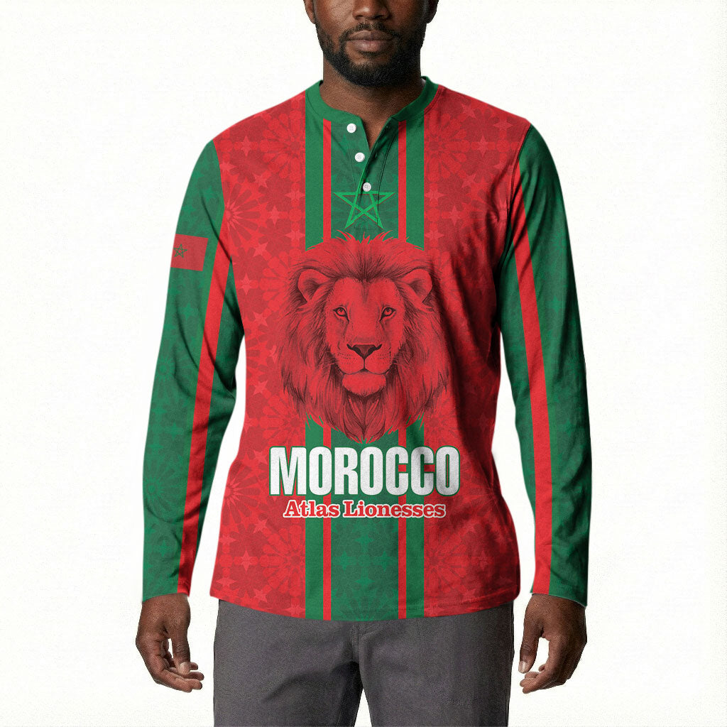 Morocco Football Custom Button Sweatshirt Atlas Lionesses Moroccan Folk Pattern