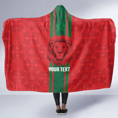 Morocco Football Custom Hooded Blanket Atlas Lionesses Moroccan Folk Pattern