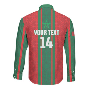 Morocco Football Custom Long Sleeve Button Shirt Atlas Lionesses Moroccan Folk Pattern