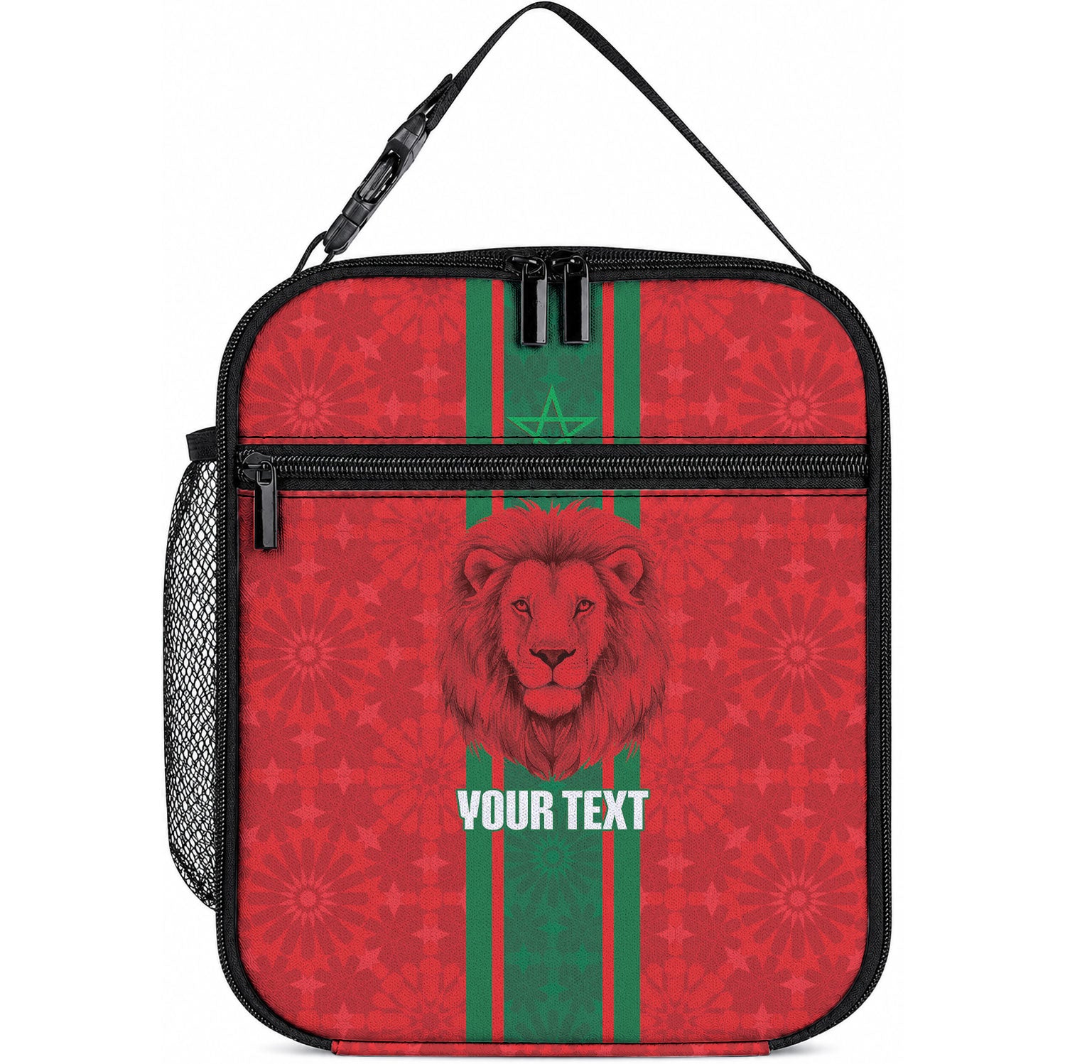 Morocco Football Custom Lunch Bag Atlas Lionesses Moroccan Folk Pattern