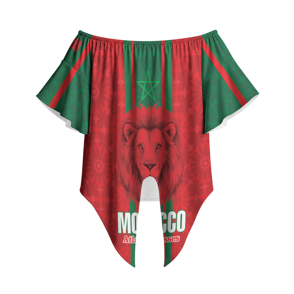 Morocco Football Custom Off Shoulder Wrap Waist Top Atlas Lionesses Moroccan Folk Pattern
