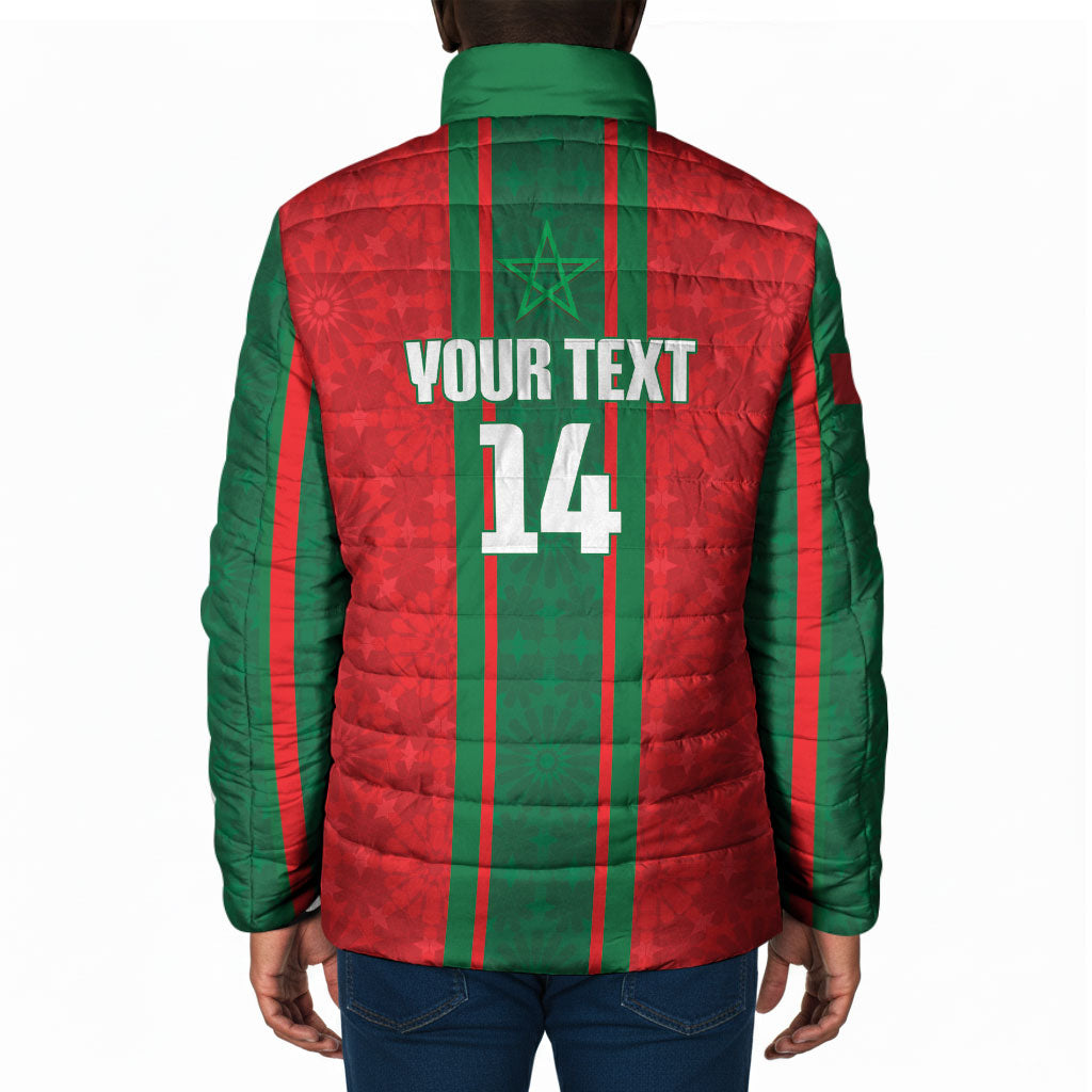 Morocco Football Custom Padded Jacket Atlas Lionesses Moroccan Folk Pattern
