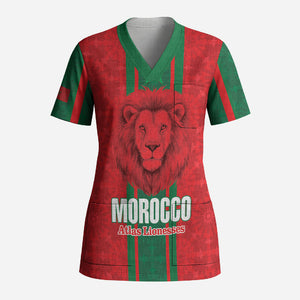 Morocco Football Custom Scrub Top Atlas Lionesses Moroccan Folk Pattern