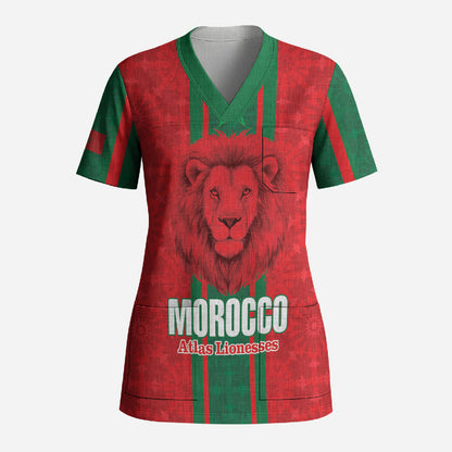 Morocco Football Custom Scrub Top Atlas Lionesses Moroccan Folk Pattern
