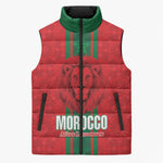 Morocco Football Custom Sleeveless Puffer Jacket Atlas Lionesses Moroccan Folk Pattern