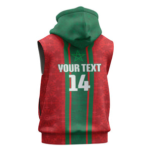 Morocco Football Custom Sleeveless Zip Hoodie Atlas Lionesses Moroccan Folk Pattern