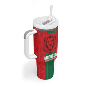 Morocco Football Custom Tumbler With Handle Atlas Lionesses Moroccan Folk Pattern