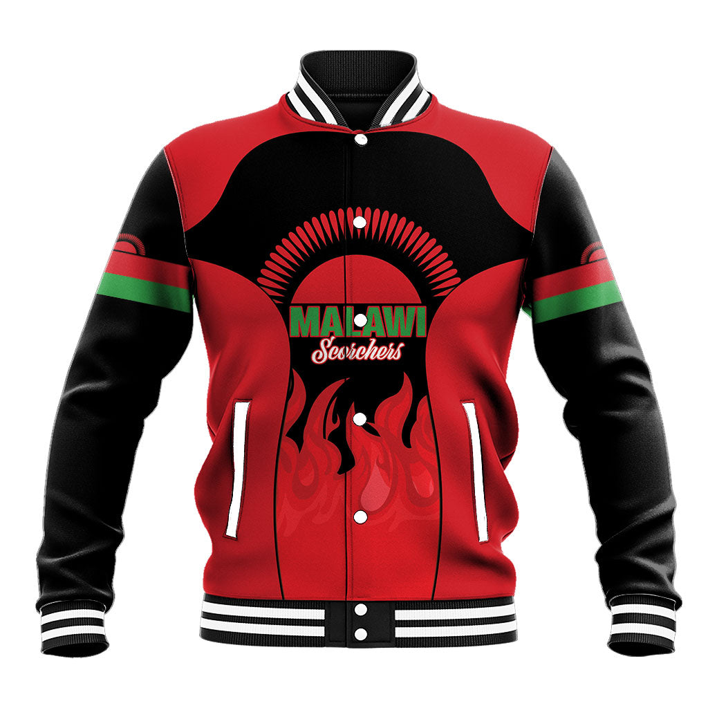 Malawi Football Custom Baseball Jacket Red Rising Sun Go Scorchers