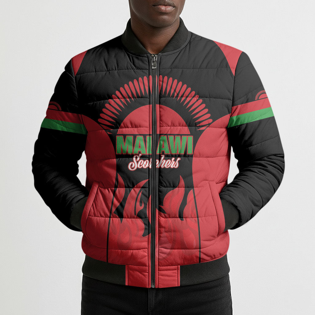 Malawi Football Custom Bomber Puffer Jacket Red Rising Sun Go Scorchers