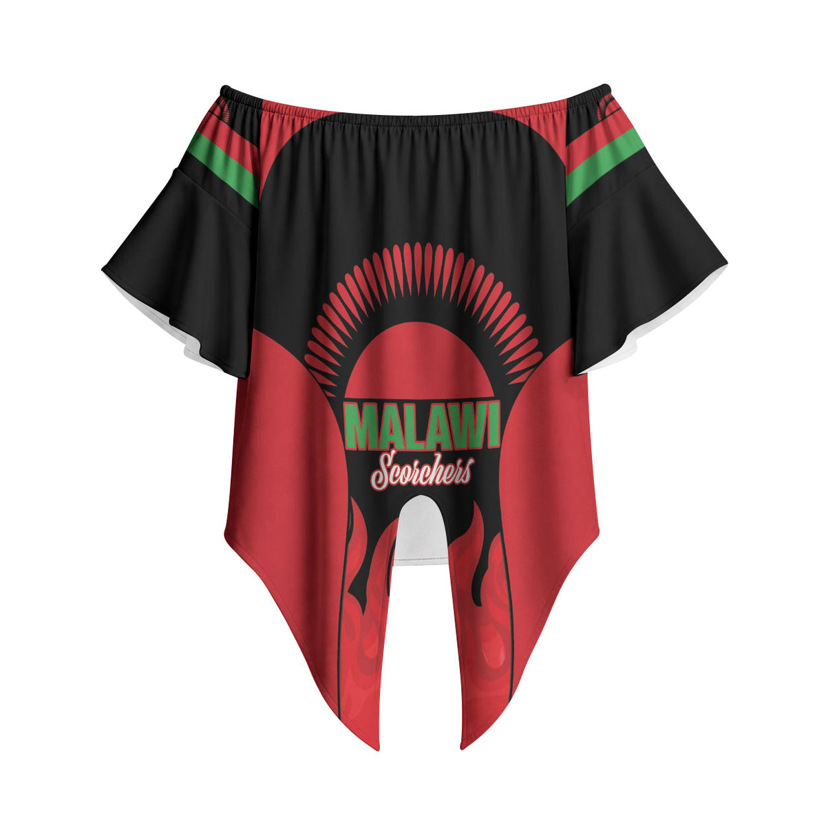 Malawi Football Custom Off Shoulder Wrap Waist Top Red Rising Sun Go Scorchers