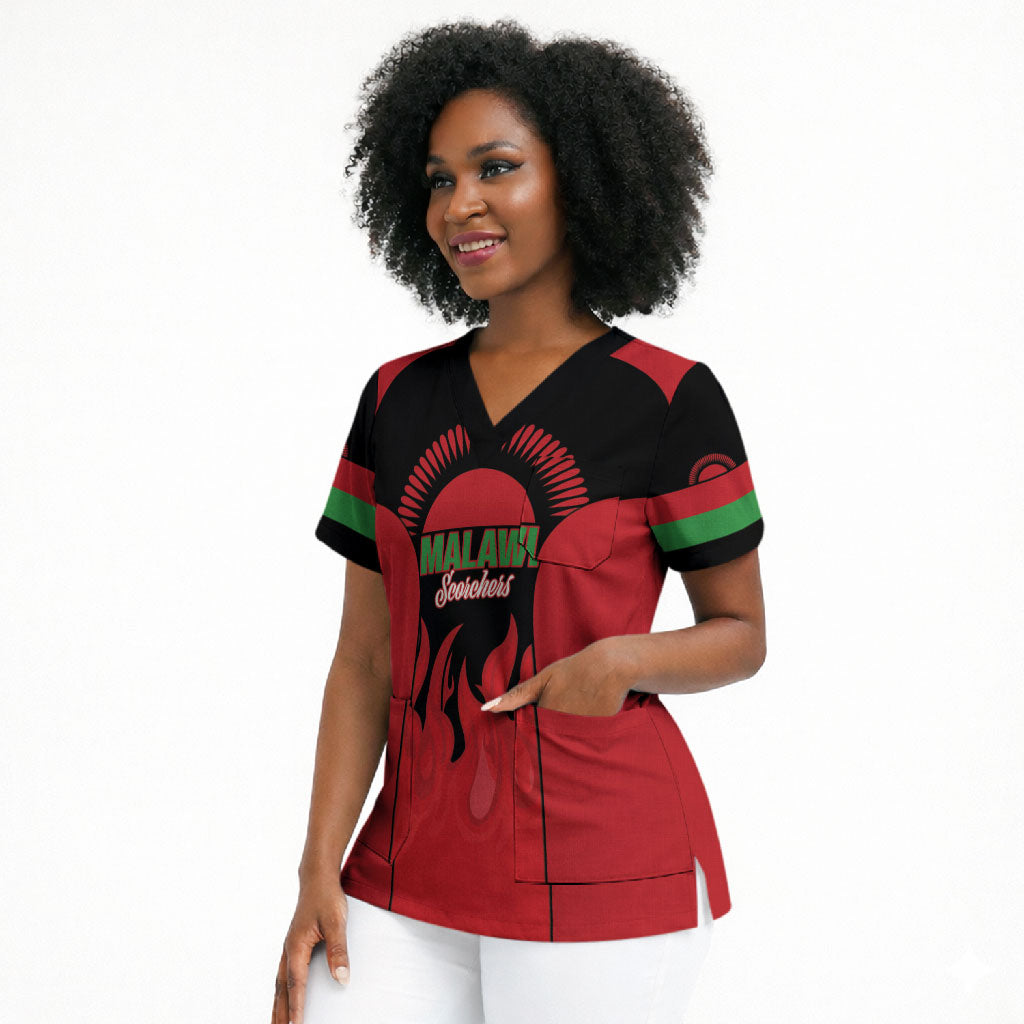 Malawi Football Custom Scrub Top Red Rising Sun Go Scorchers