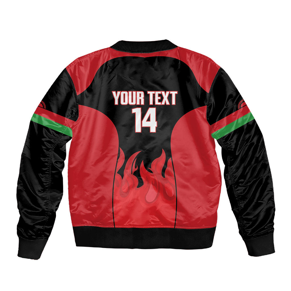 Malawi Football Custom Sleeve Zip Bomber Jacket Red Rising Sun Go Scorchers