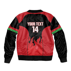Malawi Football Custom Sleeve Zip Bomber Jacket Red Rising Sun Go Scorchers