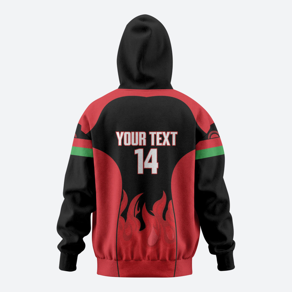 Malawi Football Custom Zip Hoodie Red Rising Sun Go Scorchers