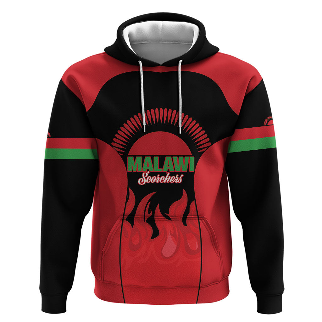 Malawi Football Custom Zip Hoodie Red Rising Sun Go Scorchers