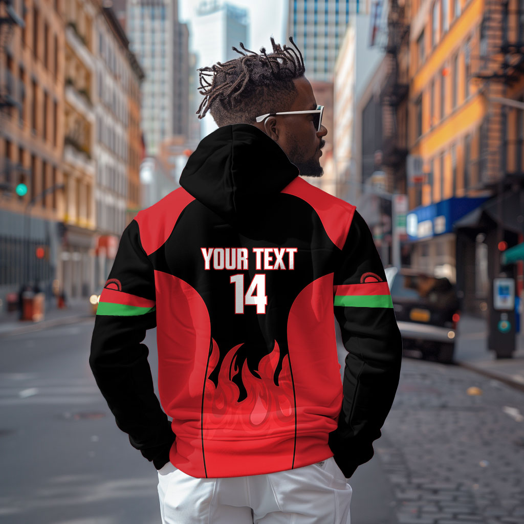 Malawi Football Custom Zip Hoodie Red Rising Sun Go Scorchers
