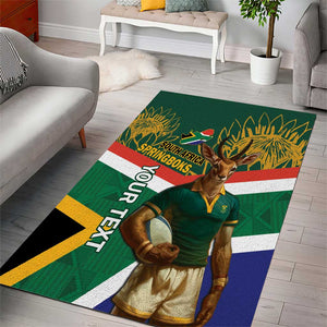 Custom South Africa Rugby Area Rug 2024 Go Springboks Mascot African Pattern