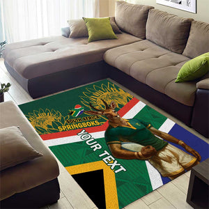 Custom South Africa Rugby Area Rug 2024 Go Springboks Mascot African Pattern