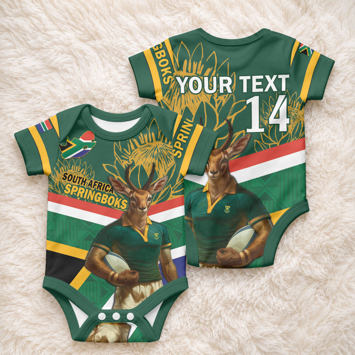 Custom South Africa Rugby Baby Onesie Go Springboks Mascot African Pattern