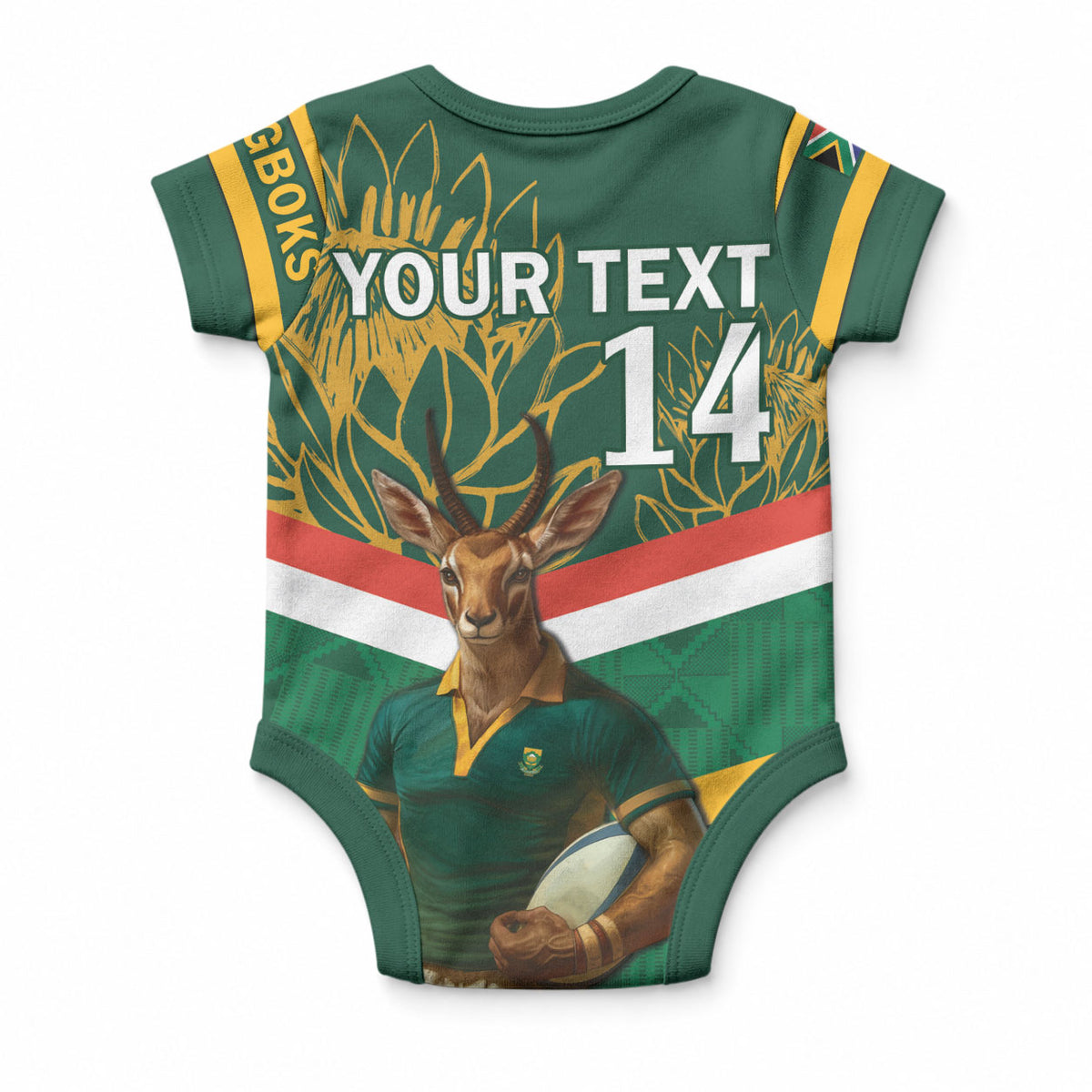 Custom South Africa Rugby Baby Onesie Go Springboks Mascot African Pattern