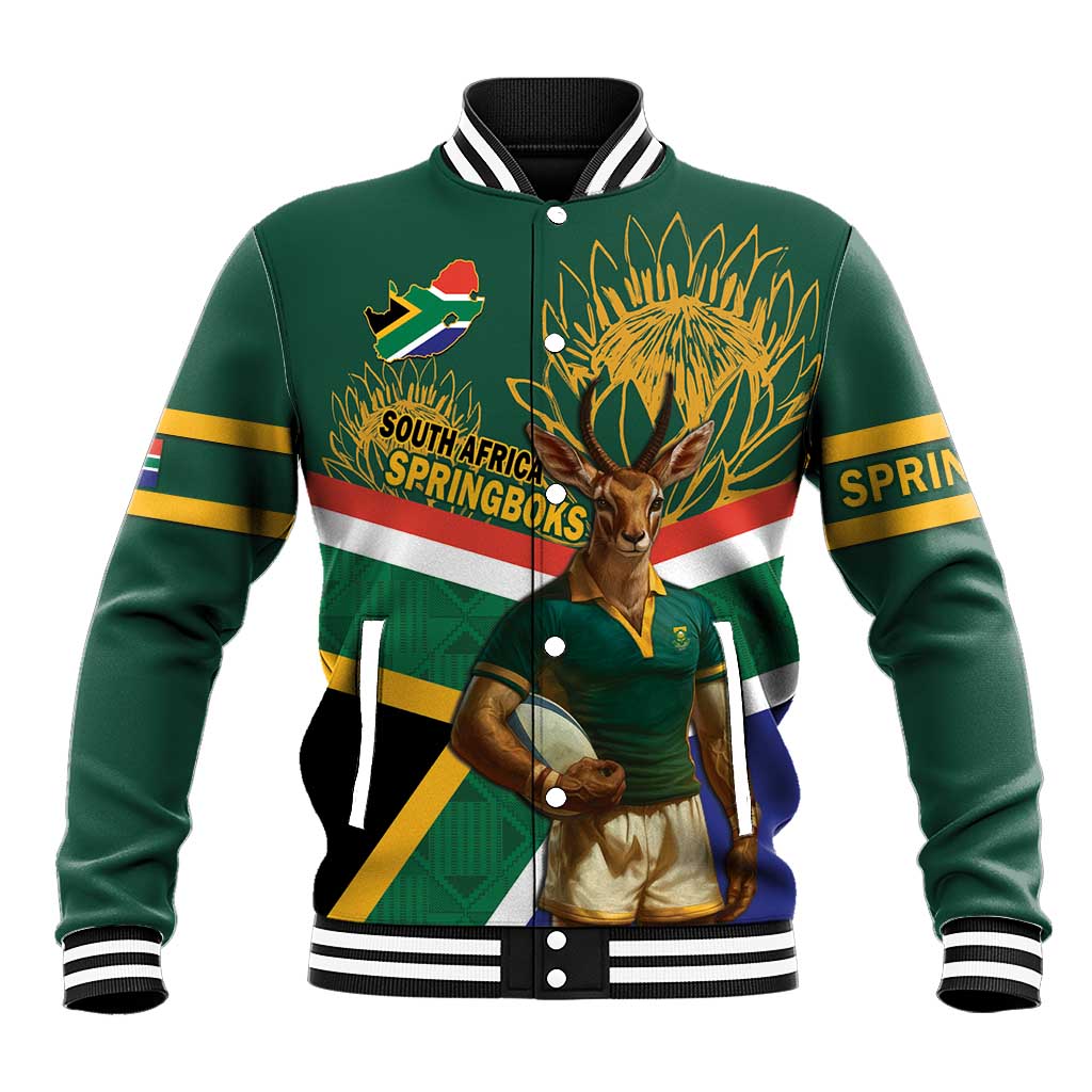 Custom South Africa Rugby Baseball Jacket 2024 Go Springboks Mascot African Pattern LT14