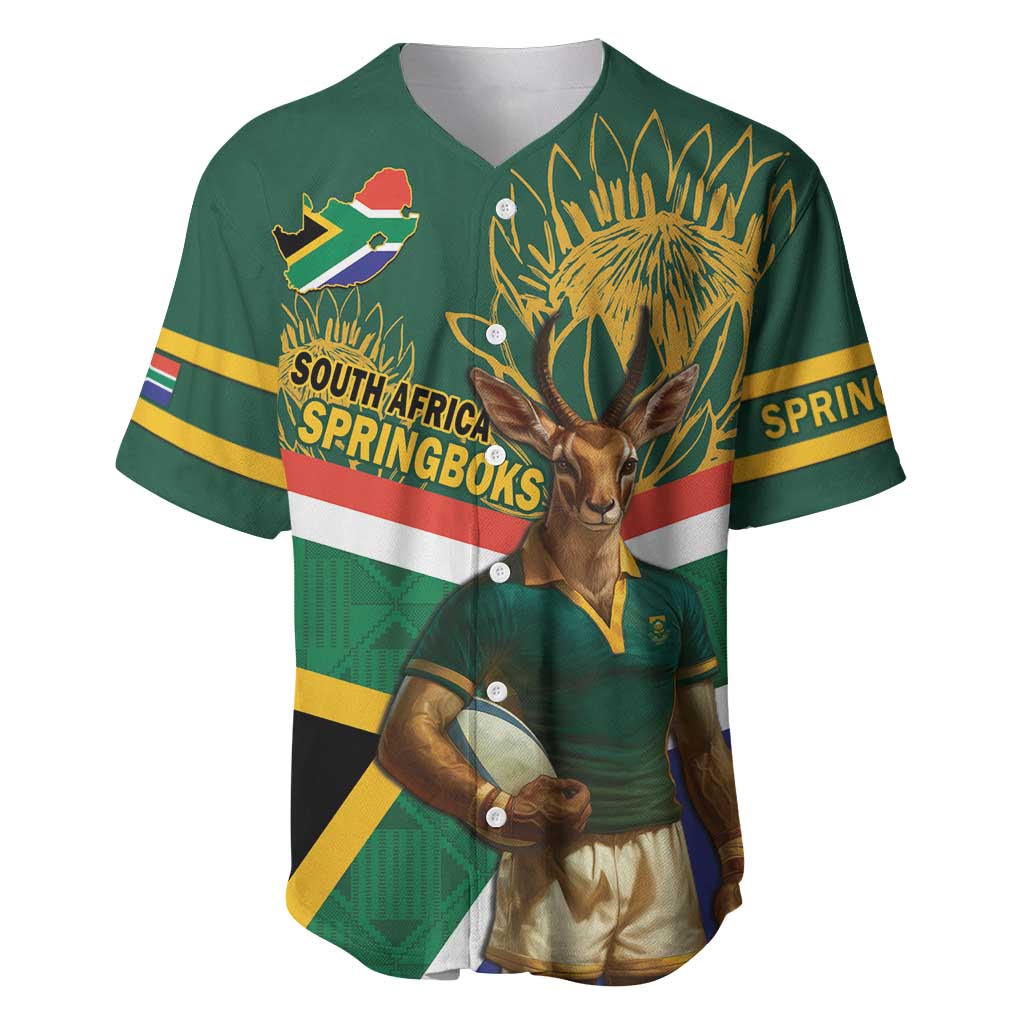 Custom South Africa Rugby Baseball Jersey 2024 Go Springboks Mascot African Pattern