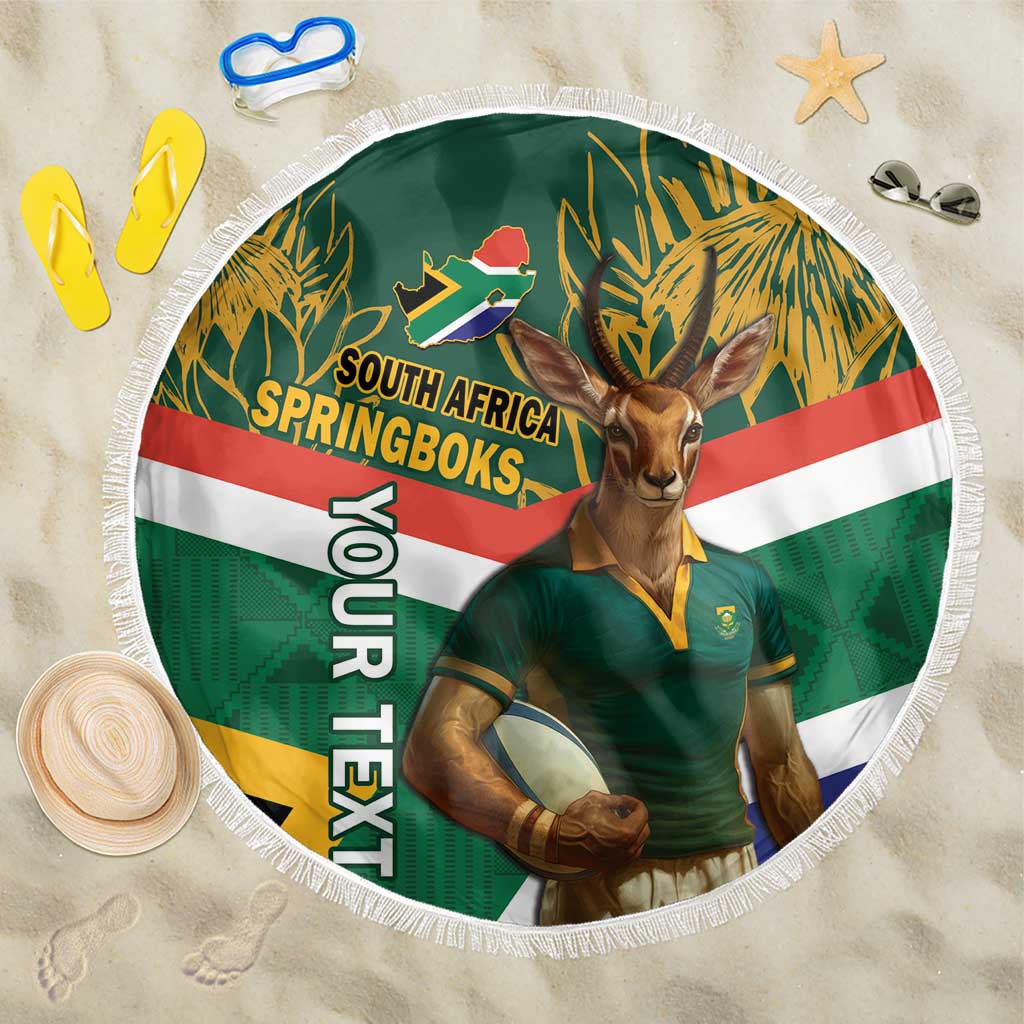 Custom South Africa Rugby Beach Blanket 2024 Go Springboks Mascot African Pattern