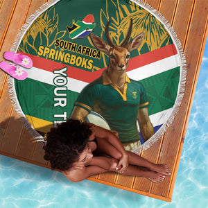 Custom South Africa Rugby Beach Blanket 2024 Go Springboks Mascot African Pattern