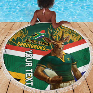 Custom South Africa Rugby Beach Blanket 2024 Go Springboks Mascot African Pattern