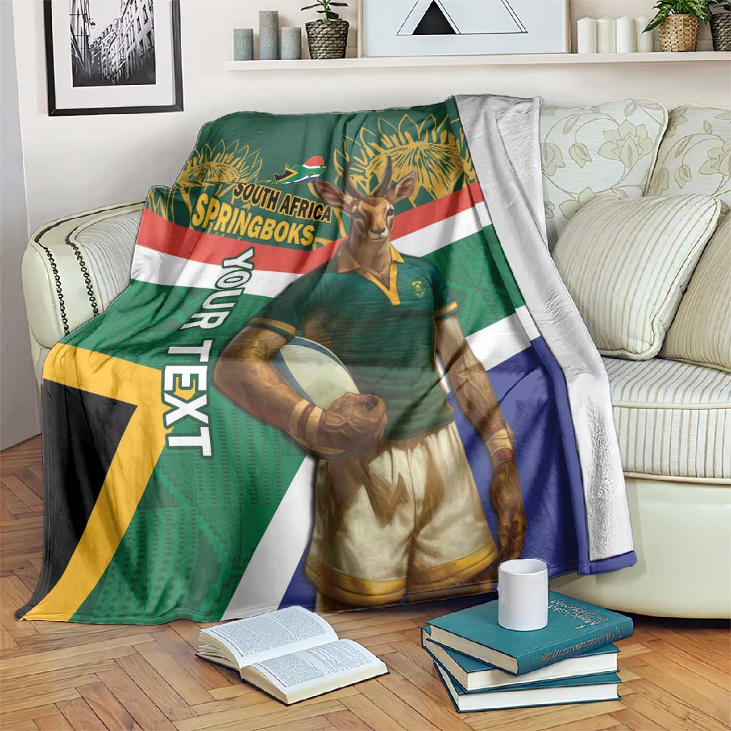 Custom South Africa Rugby Blanket 2024 Go Springboks Mascot African Pattern