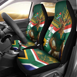 Custom South Africa Rugby Car Seat Cover 2024 Go Springboks Mascot African Pattern