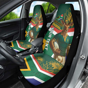 Custom South Africa Rugby Car Seat Cover 2024 Go Springboks Mascot African Pattern